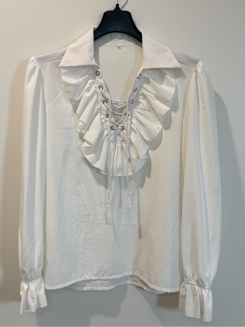 White Ren Faire Peasant Pirate Ruffle Costume Shirt Size Small